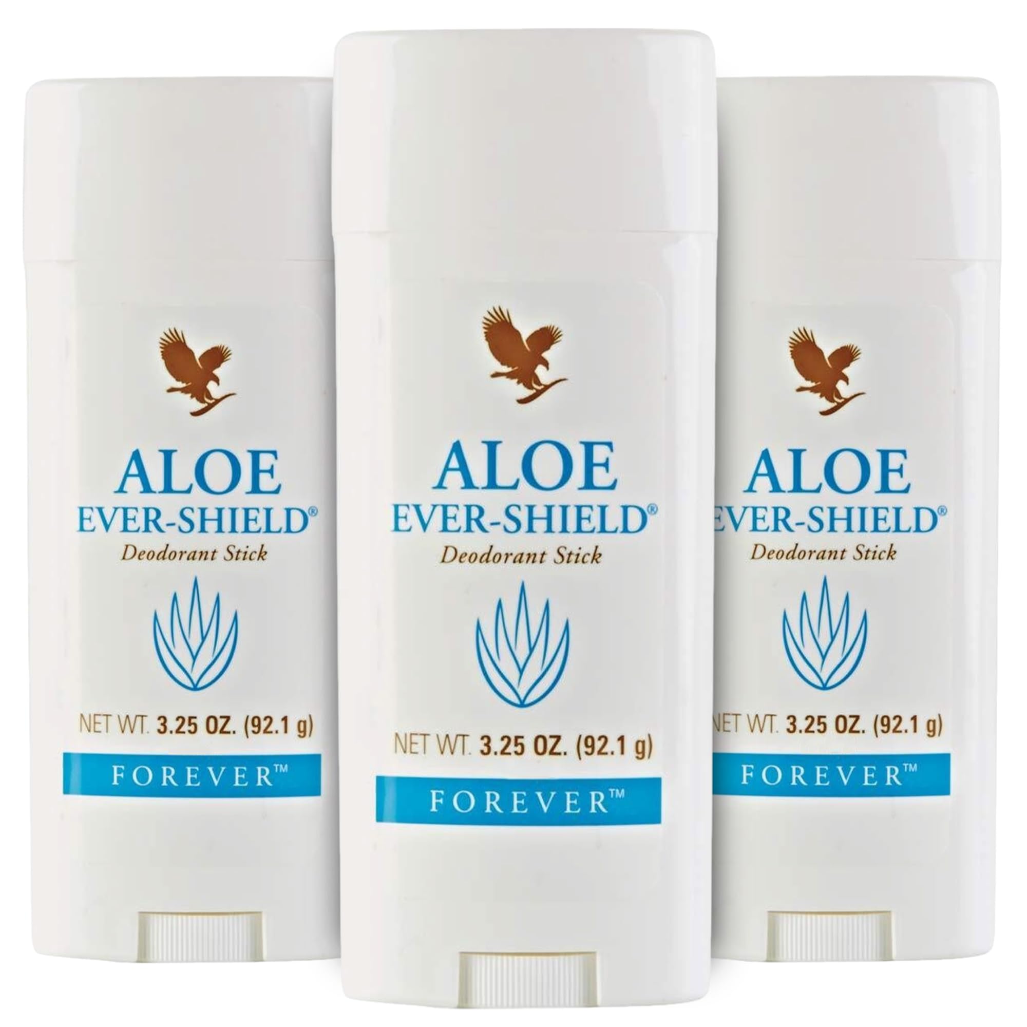 Forever Living Aloe Ever-Shield stick packaging promoting aluminum-free odor protection.