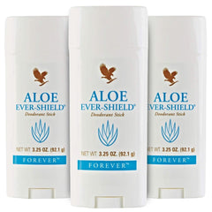 Forever Living Aloe Ever-Shield stick packaging promoting aluminum-free odor protection.