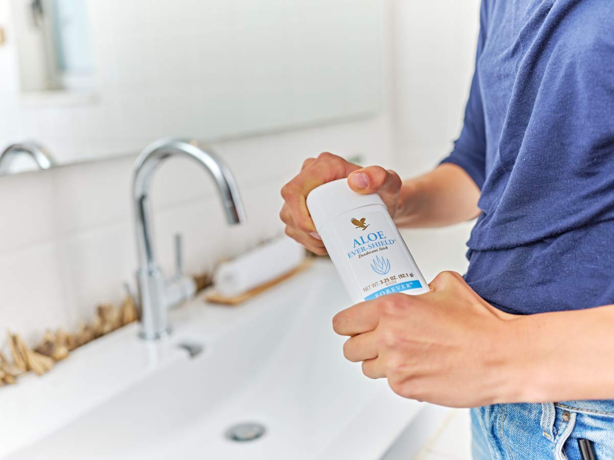 Forever Living Aloe Ever-Shield vegan gluten-free icon signals cruelty-free deodorant choice.