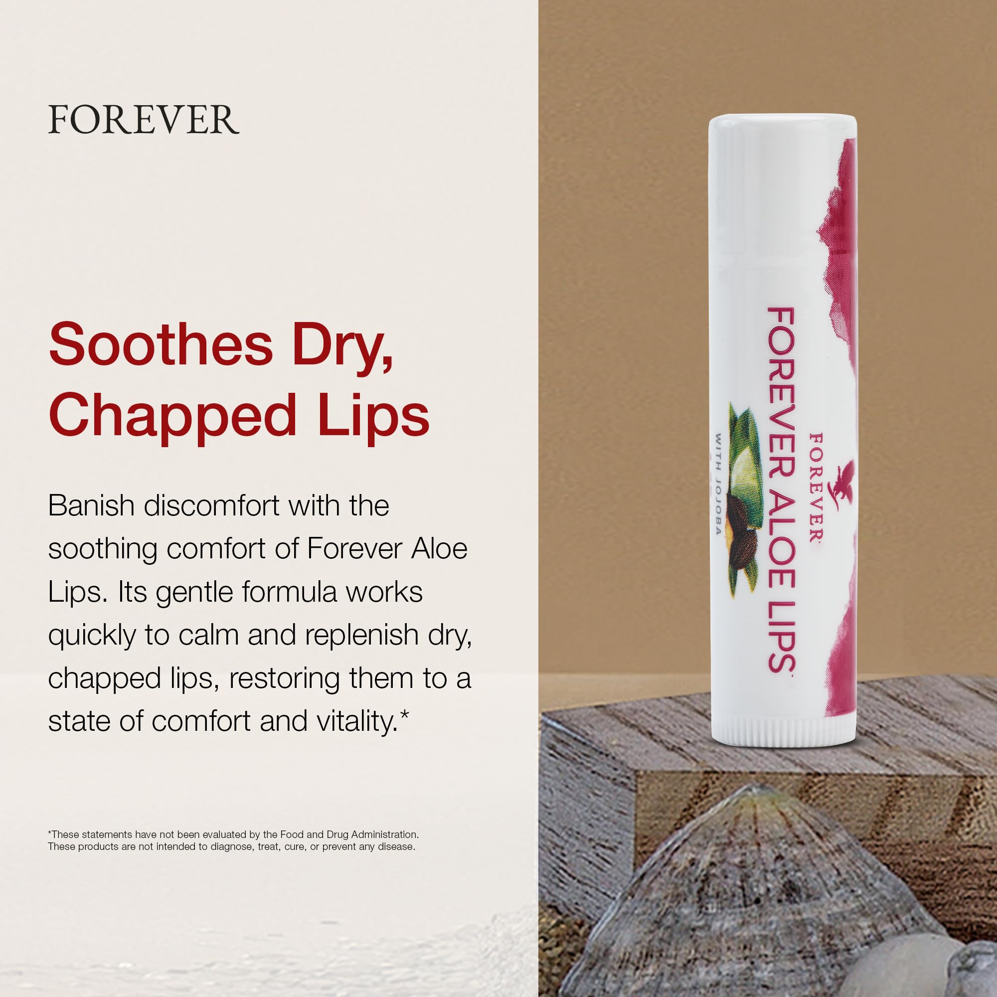 Forever Living Aloe Lips ingredients highlight aloe and beeswax for soothing moisture.