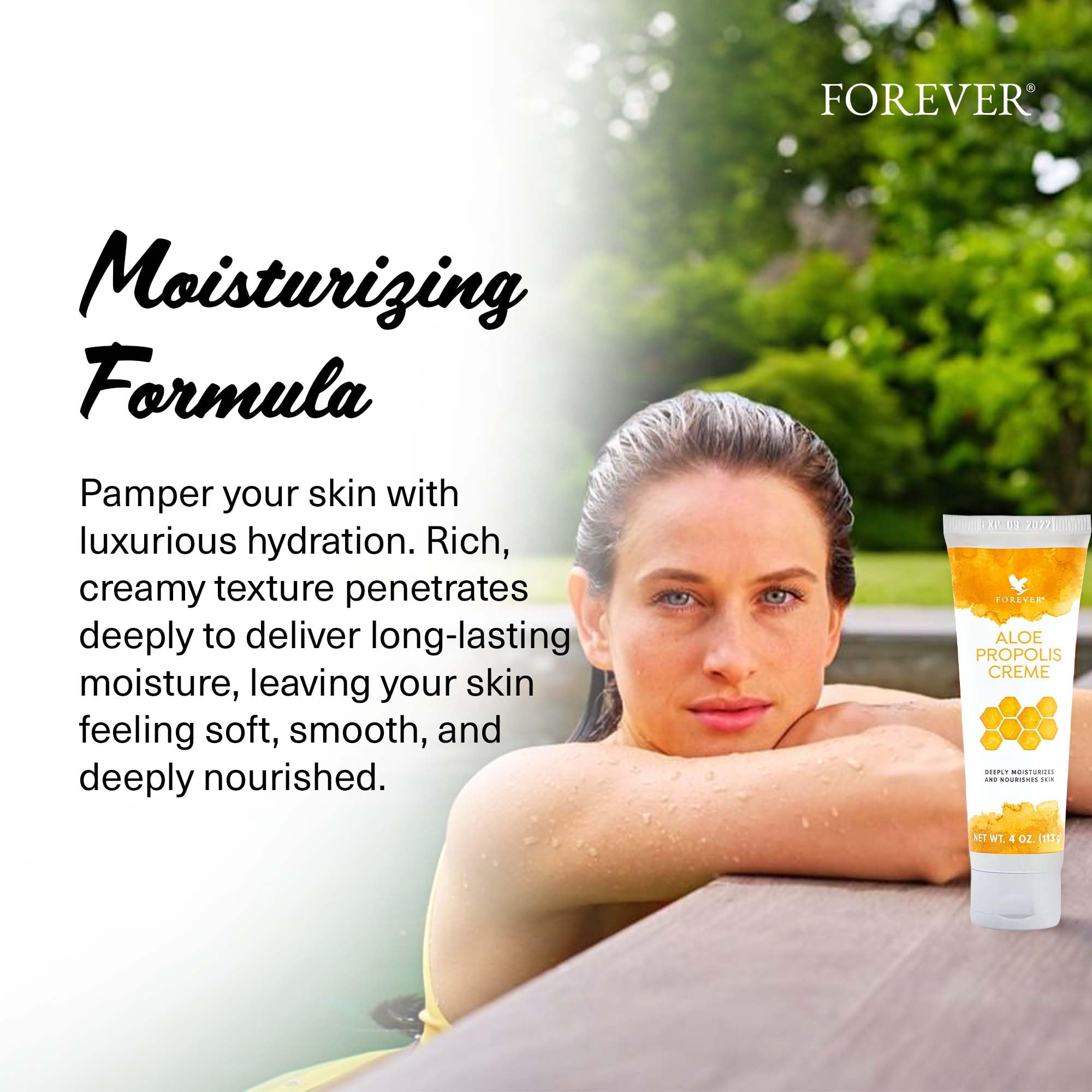 Forever Living Aloe Propolis Creme application routine demonstrating gentle daily use