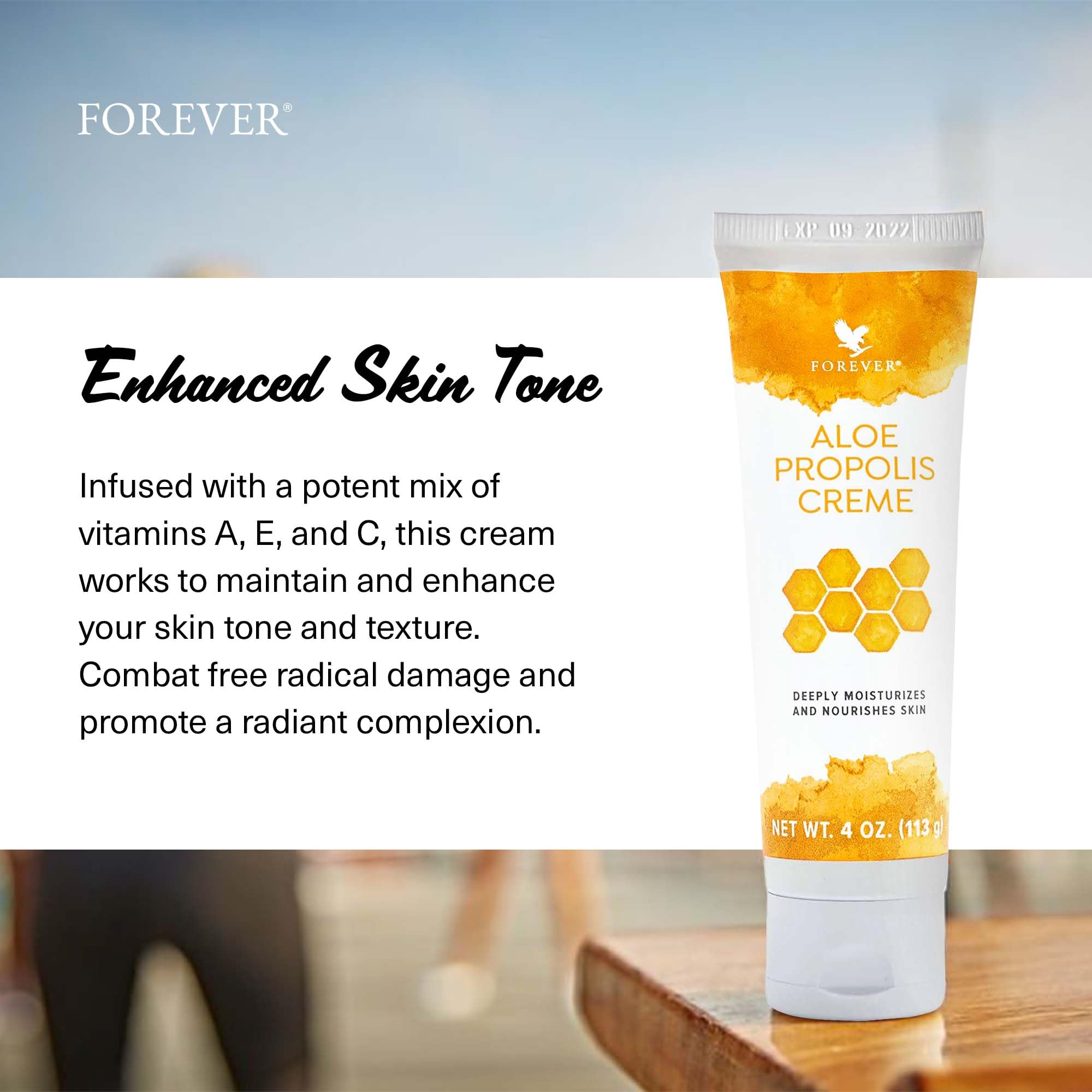 Forever Living Aloe Propolis Creme ingredients panel featuring aloe vera and propolis