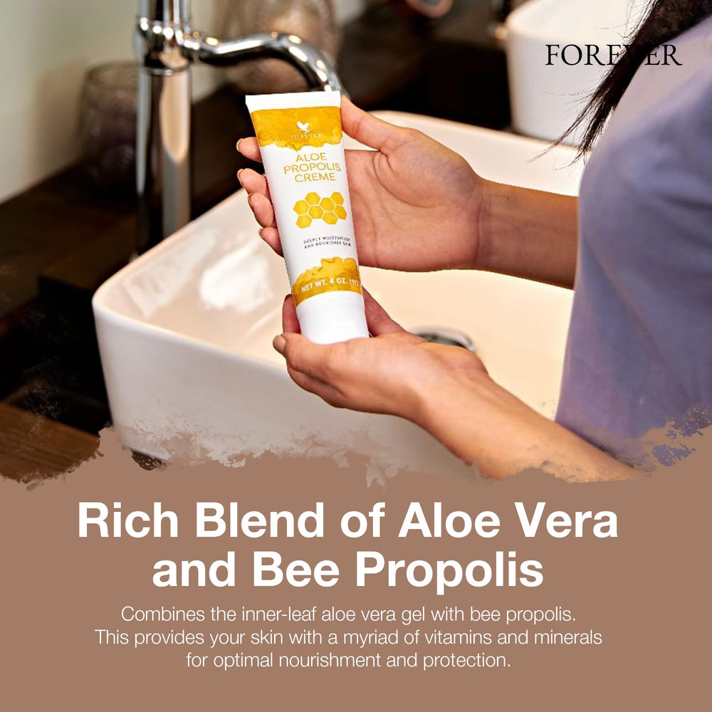Forever Living Aloe Propolis Creme vitamins panel shows vitamins A, E, C