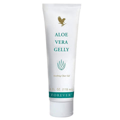 Forever Living Aloe Vera Gelly bottle demonstrates quick, non-greasy skin hydration.