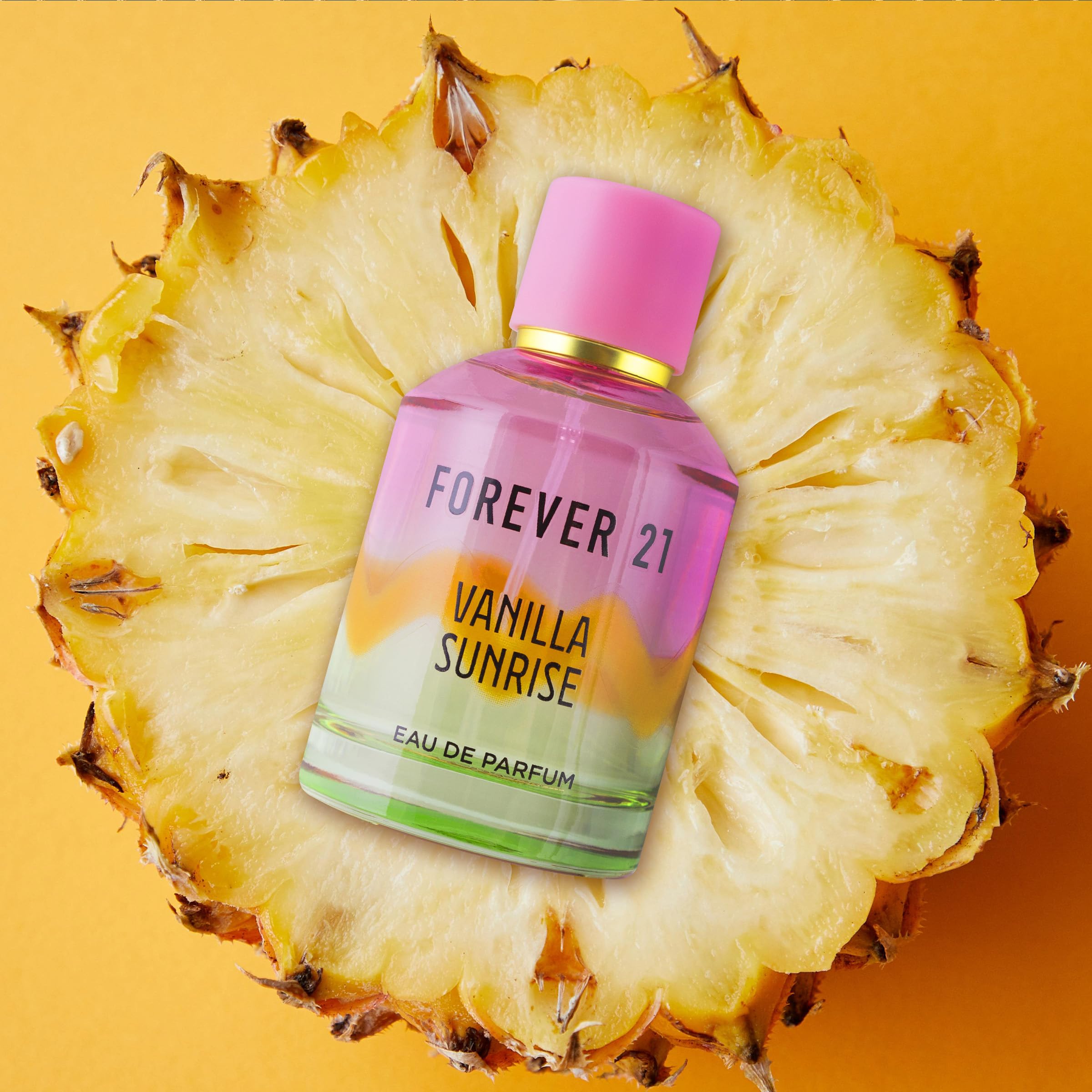 Forever 21 Vanilla Sunrise cap detail reflects refined packaging ideal for gifting.