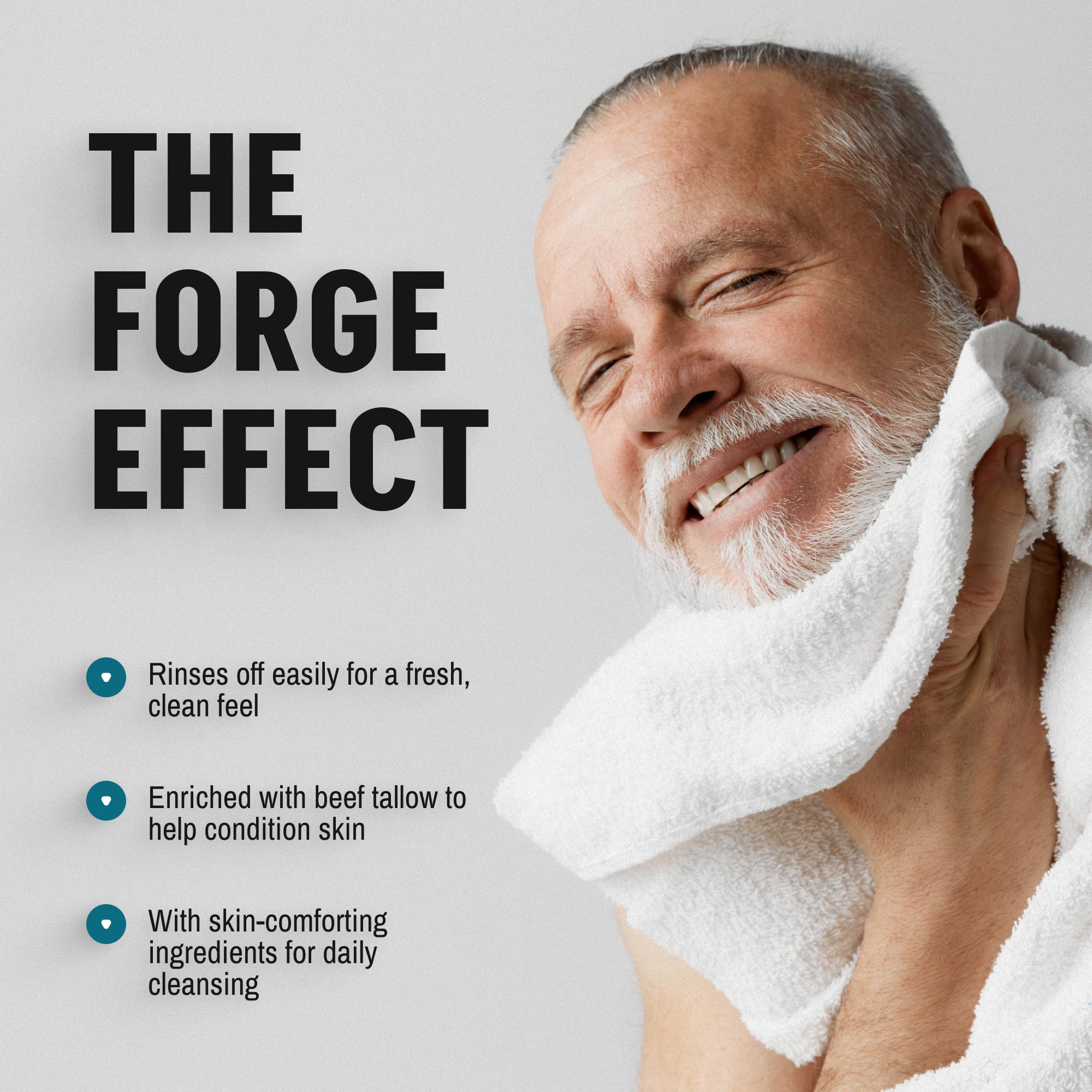 Forge Skin beef tallow face wash morning routine setup conveys refreshed start.