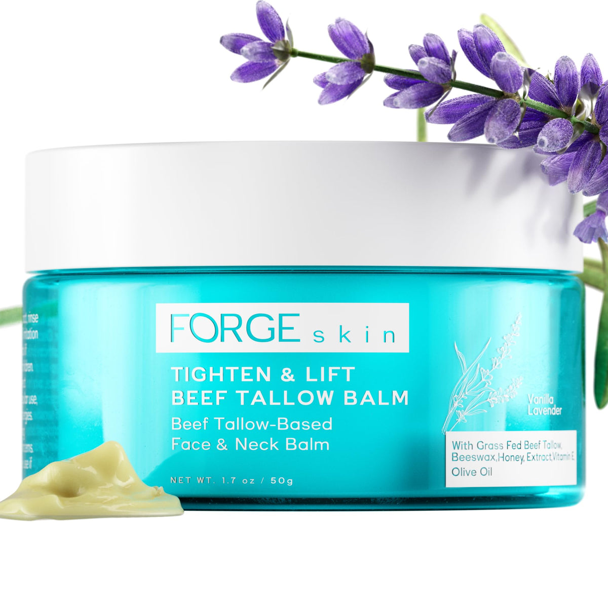 Forge Skin Tighten & Lift Balm jar shows rich, hydrating cream for smoother skin