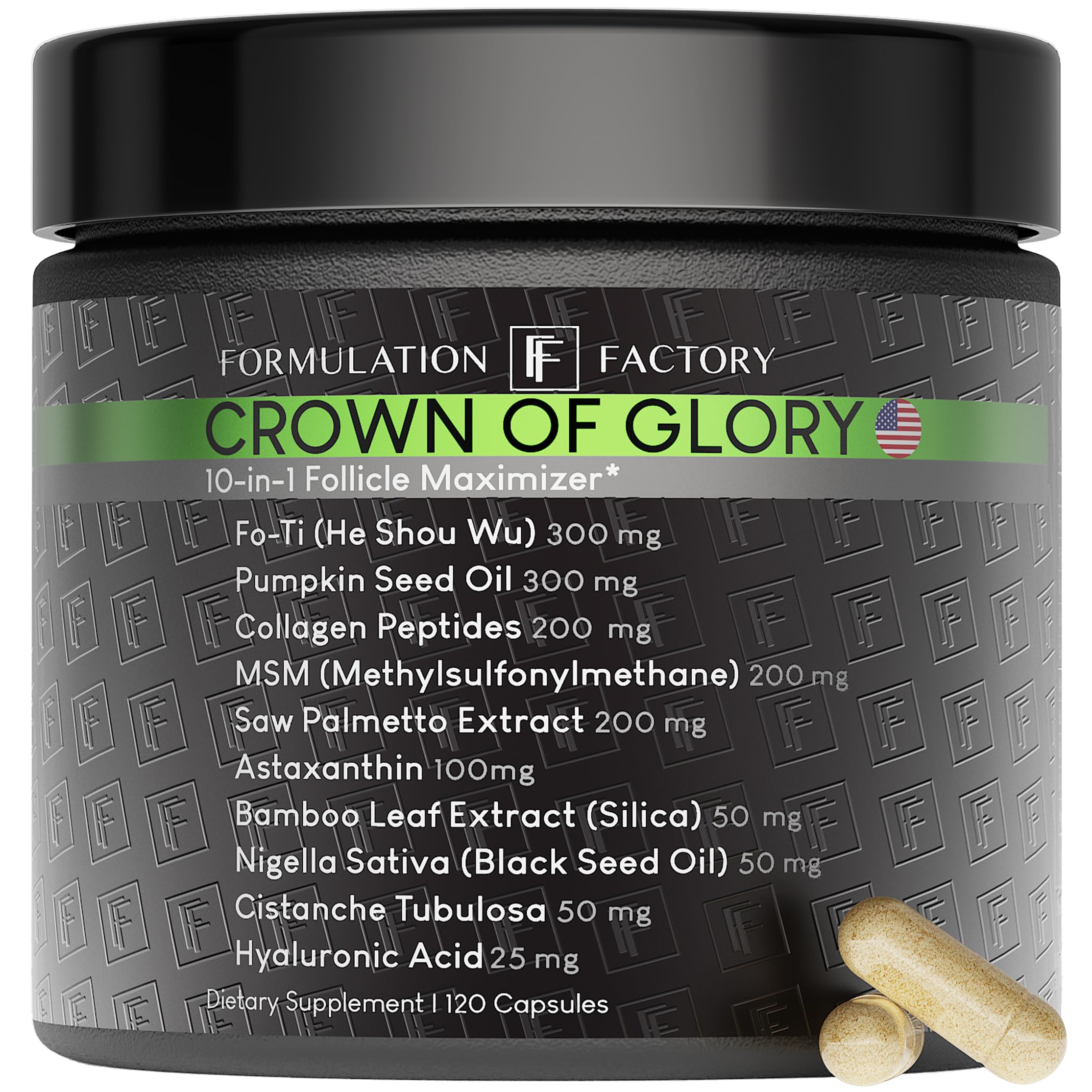 Formulation Factory Crown of Glory bottle front supports hair health and fullness
