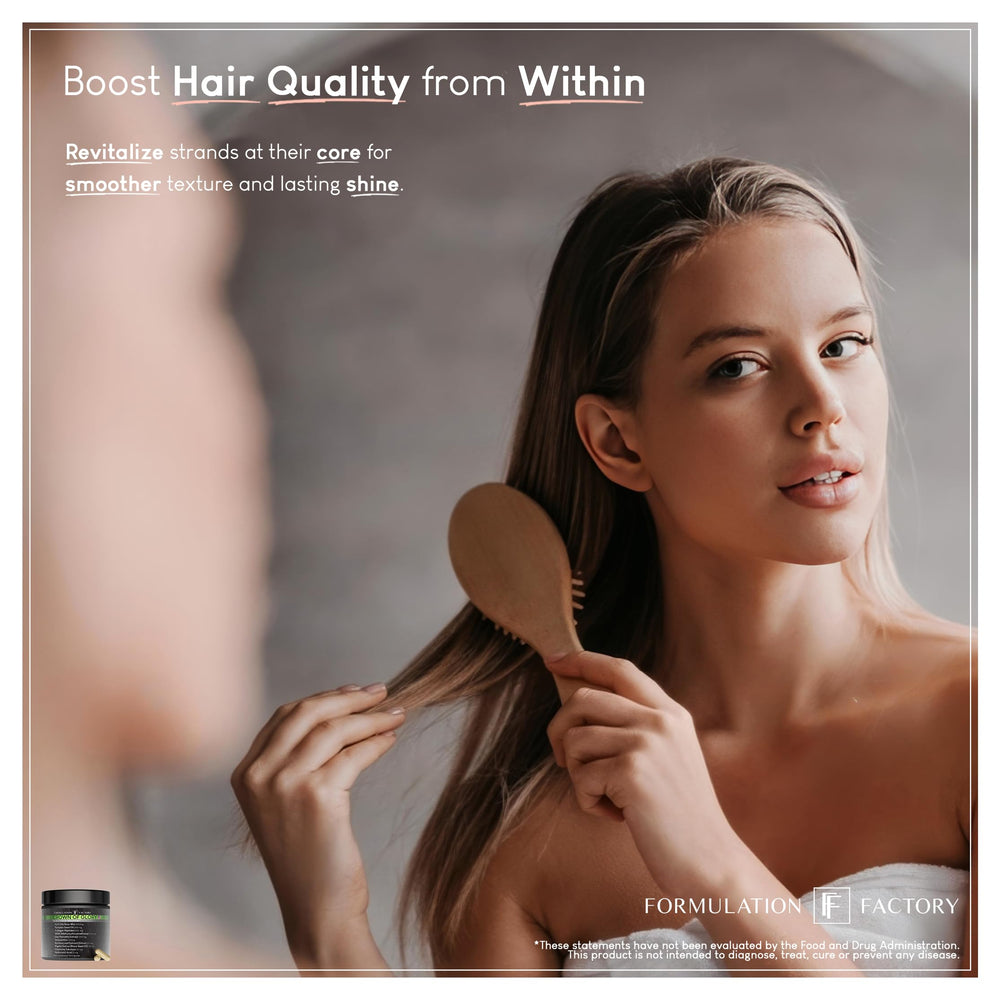 Ingredients graphic emphasizes Fo-Ti, pumpkin seed oil, and collagen