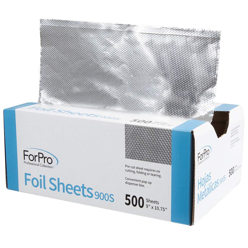 ForPro embossed foil sheets 900S in pop-up dispenser for precise hair color application.