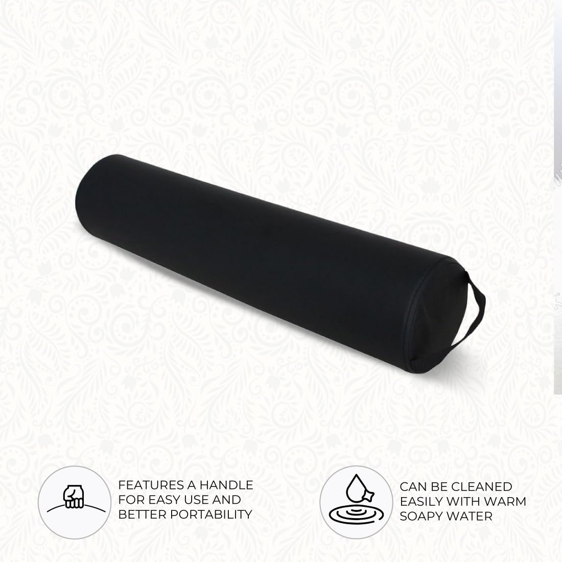ForPro Full Round Bolster Pillow black under ankles during face down sessions