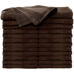 ForPro Premium Bleach-Tough Salon Towels in Chocolate, stacked for quick grab in busy spa settings.