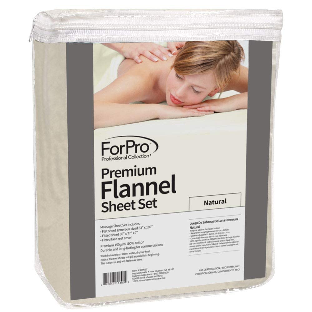 ForPro Premium Flannel fitted sheet on table corner demonstrating snug fit and durability