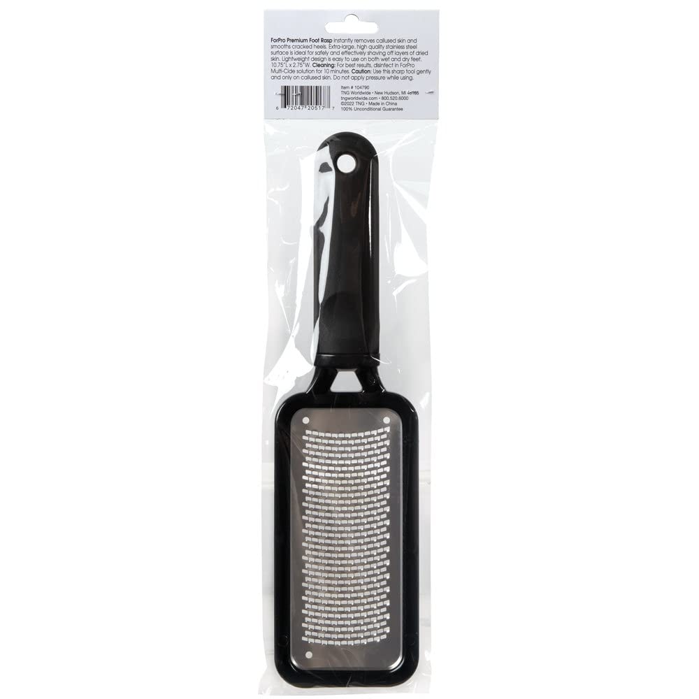 ForPro Premium Foot Rasp on cracked heels reveals smoothing benefits.