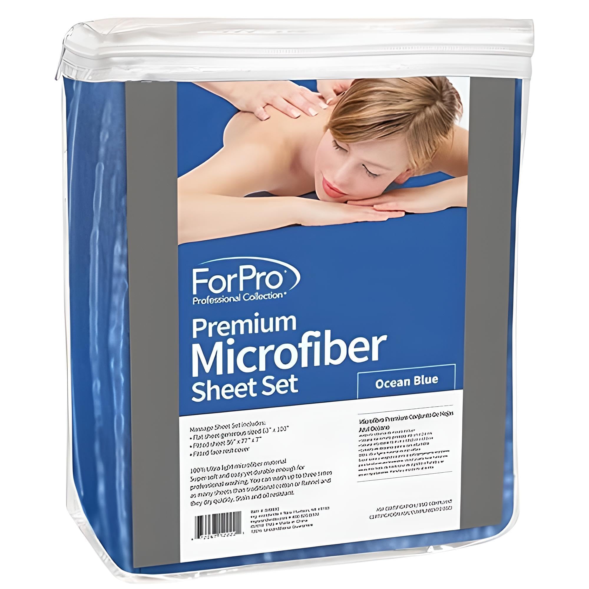 ForPro massage set Ocean Blue display emphasizing wrinkle resistance and easy care