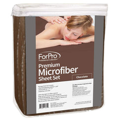 ForPro Premium Microfiber fitted sheet chocolate shows secure fit with extra-firm elastic.