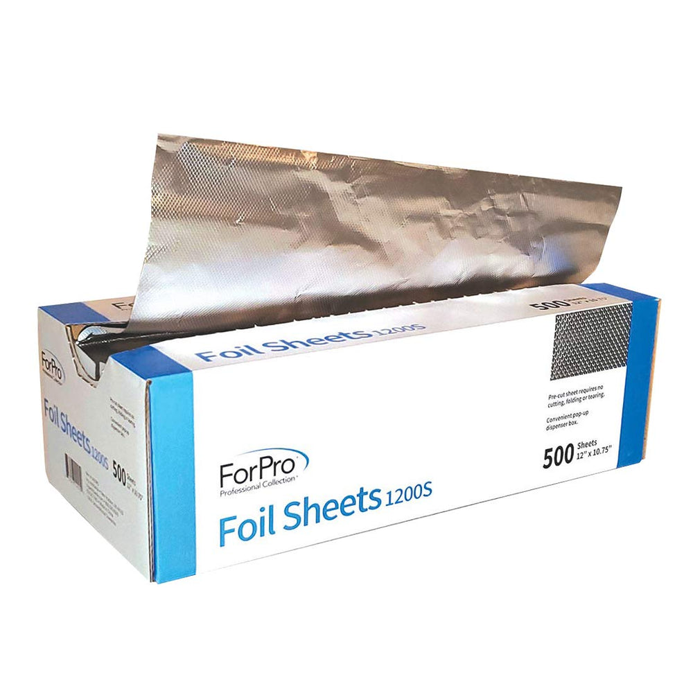 ForPro Professional Collection embossed foil sheets in a pop-up dispenser for quick salon prep.
