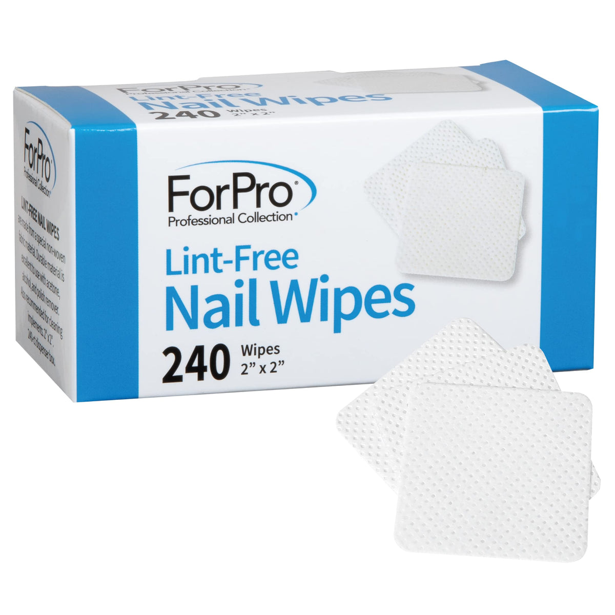 ForPro lint-free nail wipes in a dispenser box for easy polish removal.