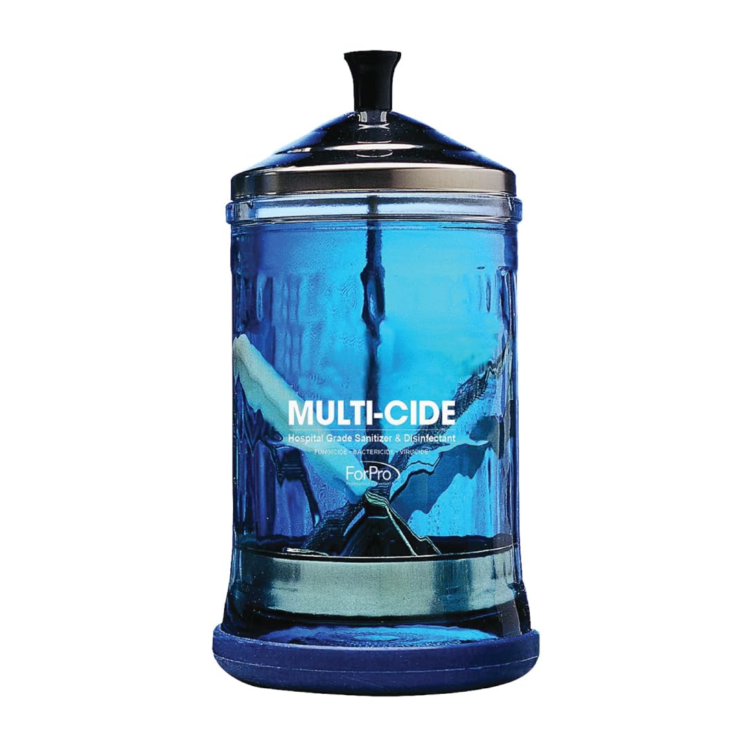 ForPro Professional Collection Multi-Cide Midsize Disinfecting Jar, 21 oz capacity for efficient spa tool sanitizing.