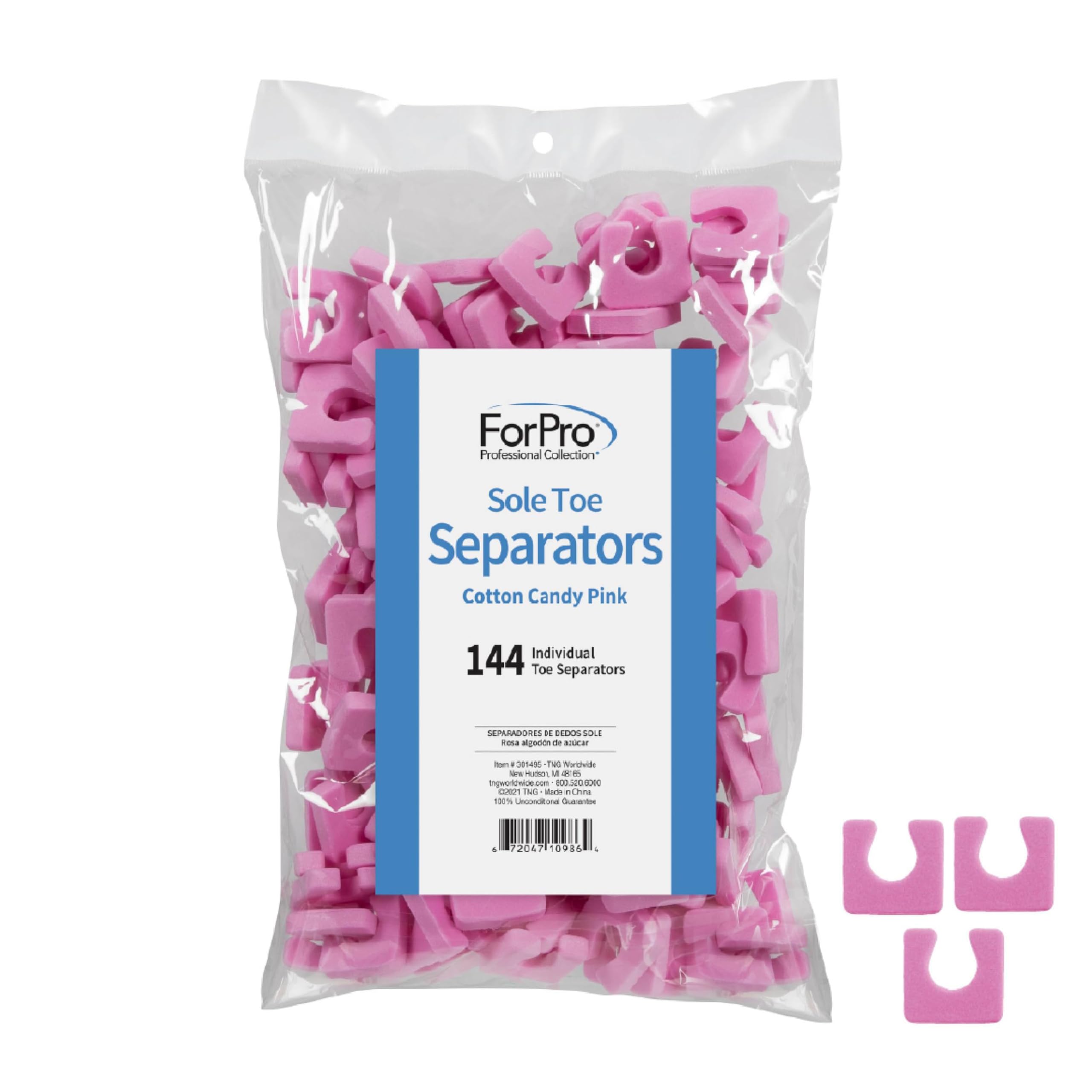 ForPro Professional Collection sole toe separators in cotton candy pink packaging for clean, single-use pedicures.