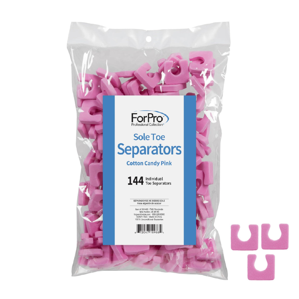 ForPro Professional Collection sole toe separators in cotton candy pink packaging for clean, single-use pedicures.