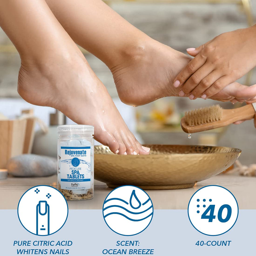 ForPro Rejuvenate Spa Foot Bath tablet with tea tree oil close-up, conditioning cuticles