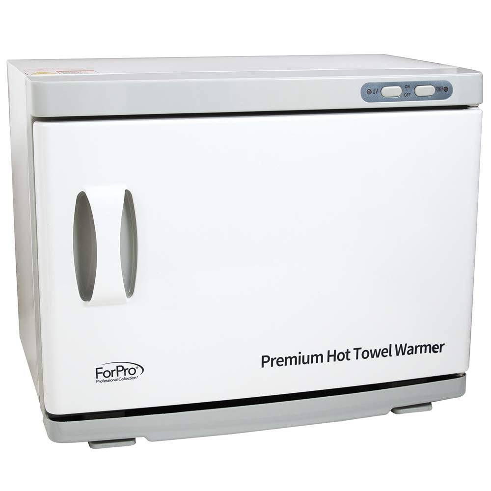 ForPro warmer shows two stainless steel racks for organized towels.