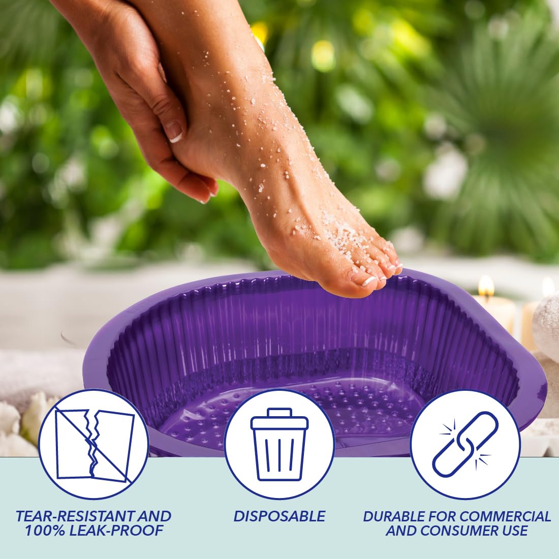 ForPro Universal Pedi Bath Liners fits men’s size 13, suitable for guests with larger feet.