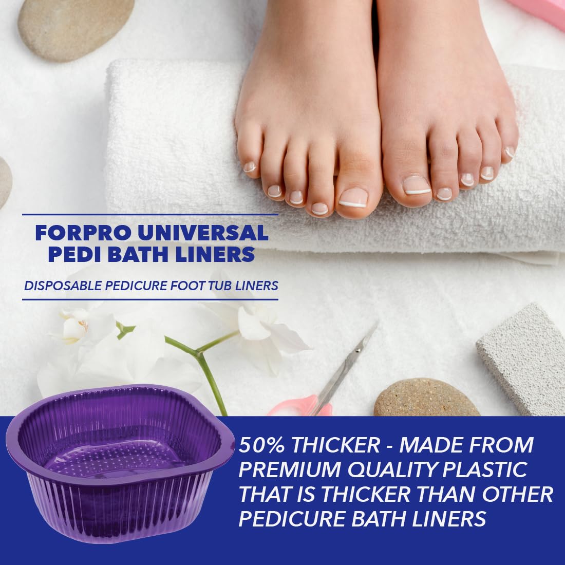 ForPro Universal Pedi Bath Liners purple color adds branded flair to spa routines.