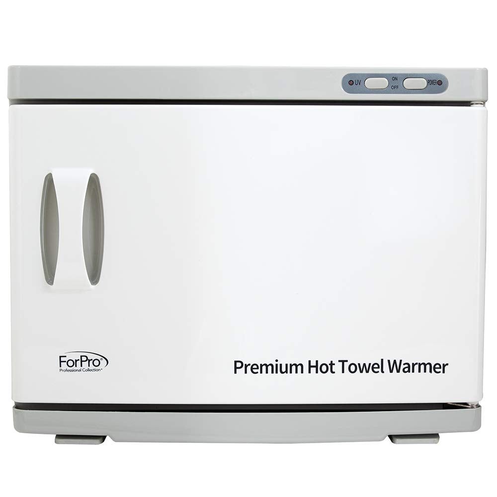 ForPro white cabinet hot towel-warmer fits clean salon aesthetics.