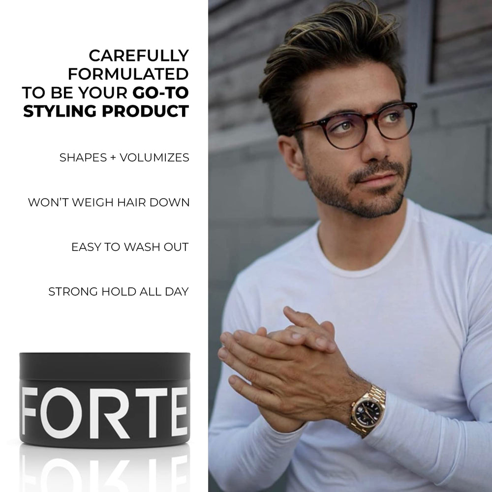 Forte Series Molding Paste cardamom-patchouli scent evokes grooming ritual.