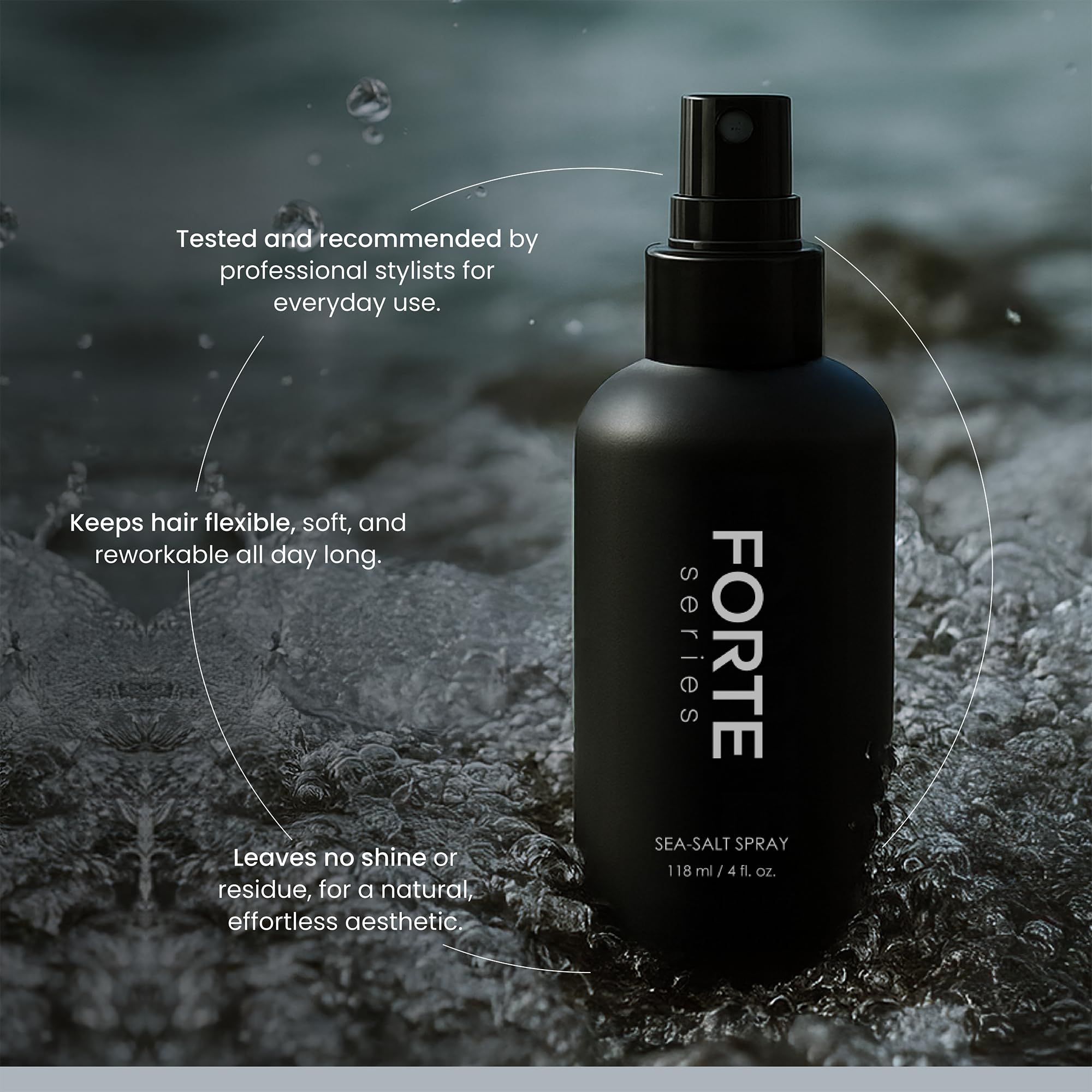 Forte Series Sea-Salt Spray application demonstrates pre-styling texture