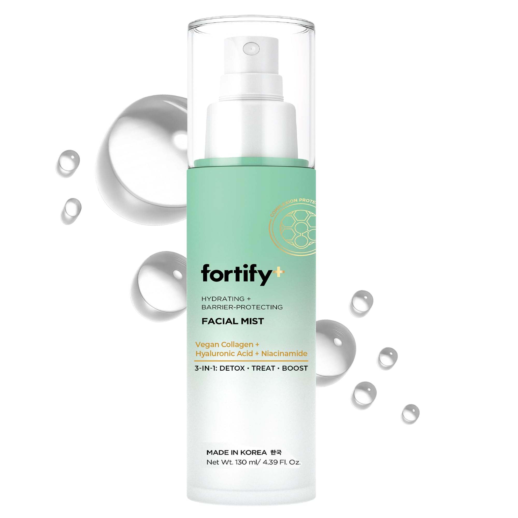 Fortify Skincare Mist frente a la botella, ofrece hidratación suave.