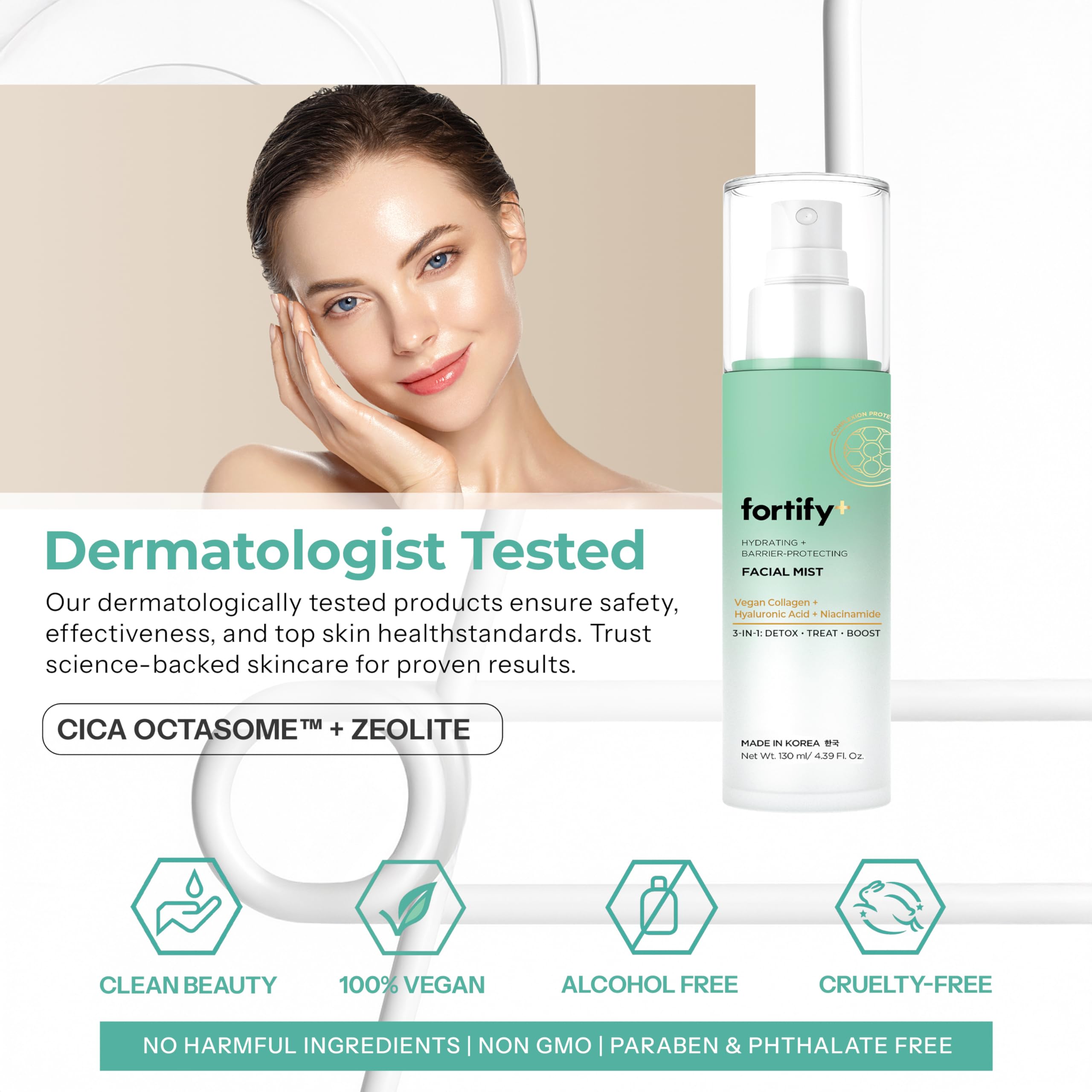 Fortify Skincare vegan clean-beauty label on spray bottle.