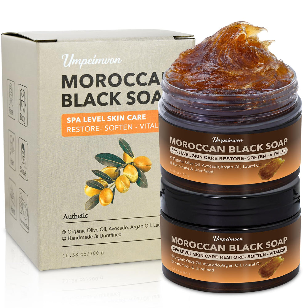Forvirness Moroccan Black Soap two-bar pack close-up for deep cleansing.