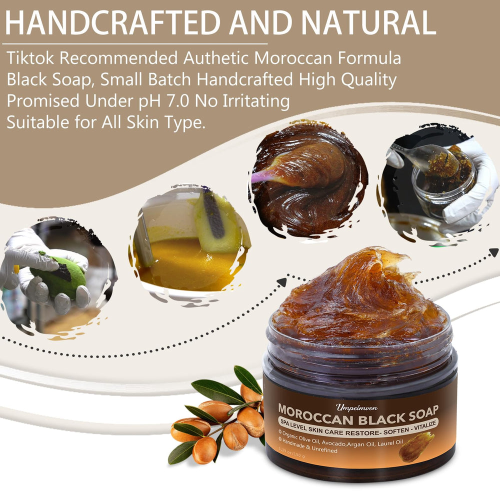 Forvirness Moroccan Black Soap bars texture close-up highlighting moisturizing potential.