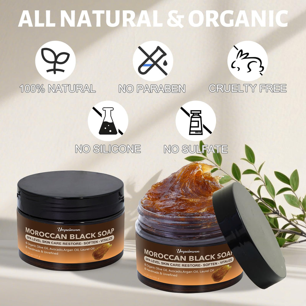 Forvirness Moroccan Black Soap 2pc packaging top view conveys value.