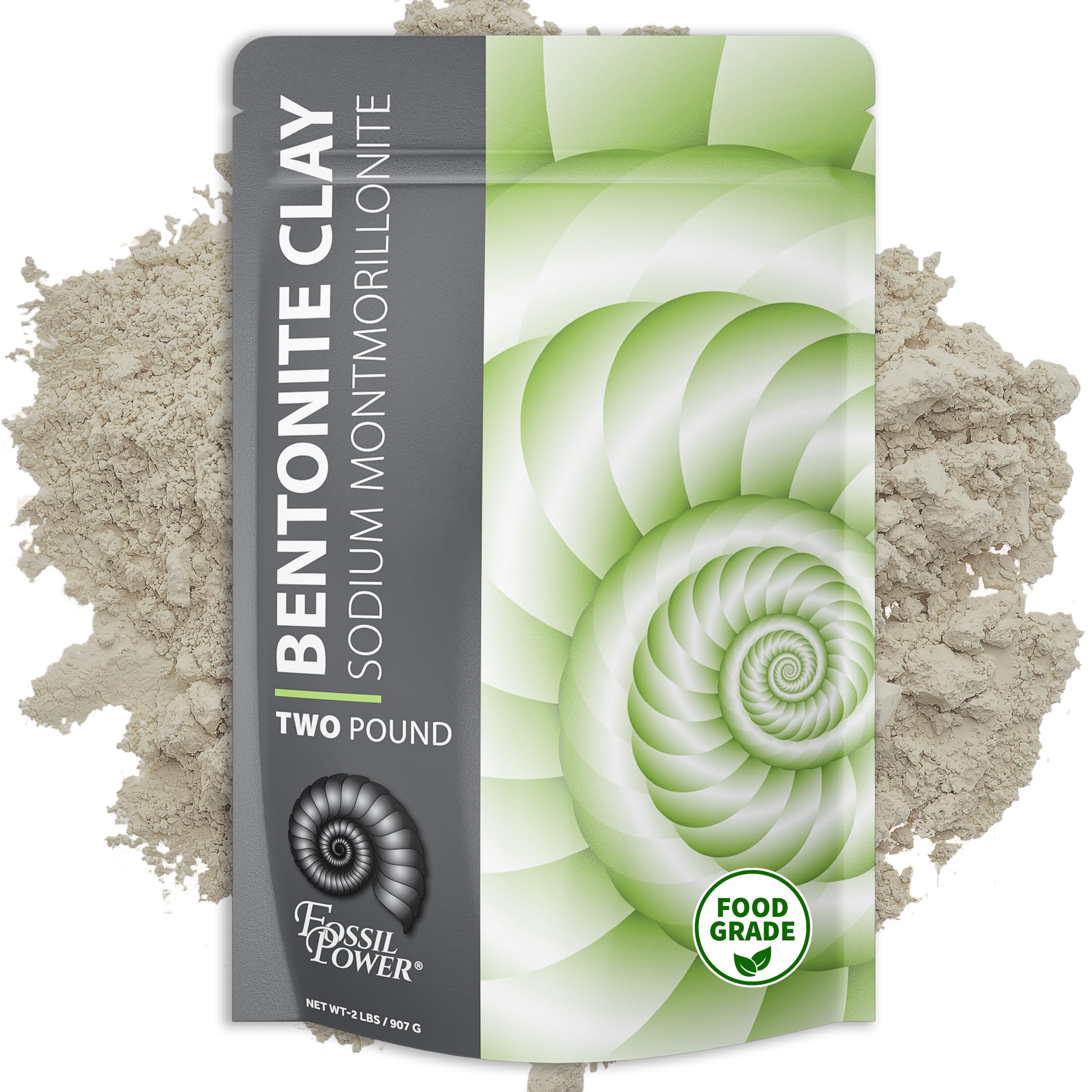 Fossil Power Bentonite Clay Powder 2lb bag for DIY facial masks and detox routines.