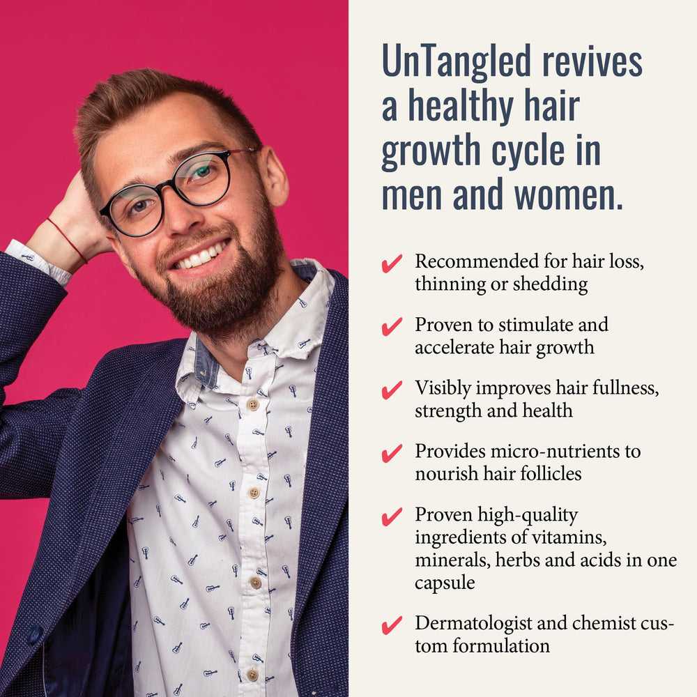 Foundation Skincare UnTangled Hair Vitamins capsules close-up communicates tangible capsules for easy swallowing