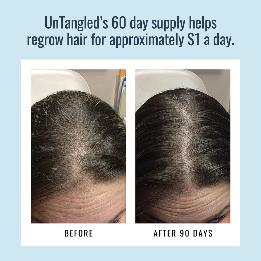 Foundation Skincare UnTangled Hair Vitamins jar-spoon scene emphasizes measured daily intake