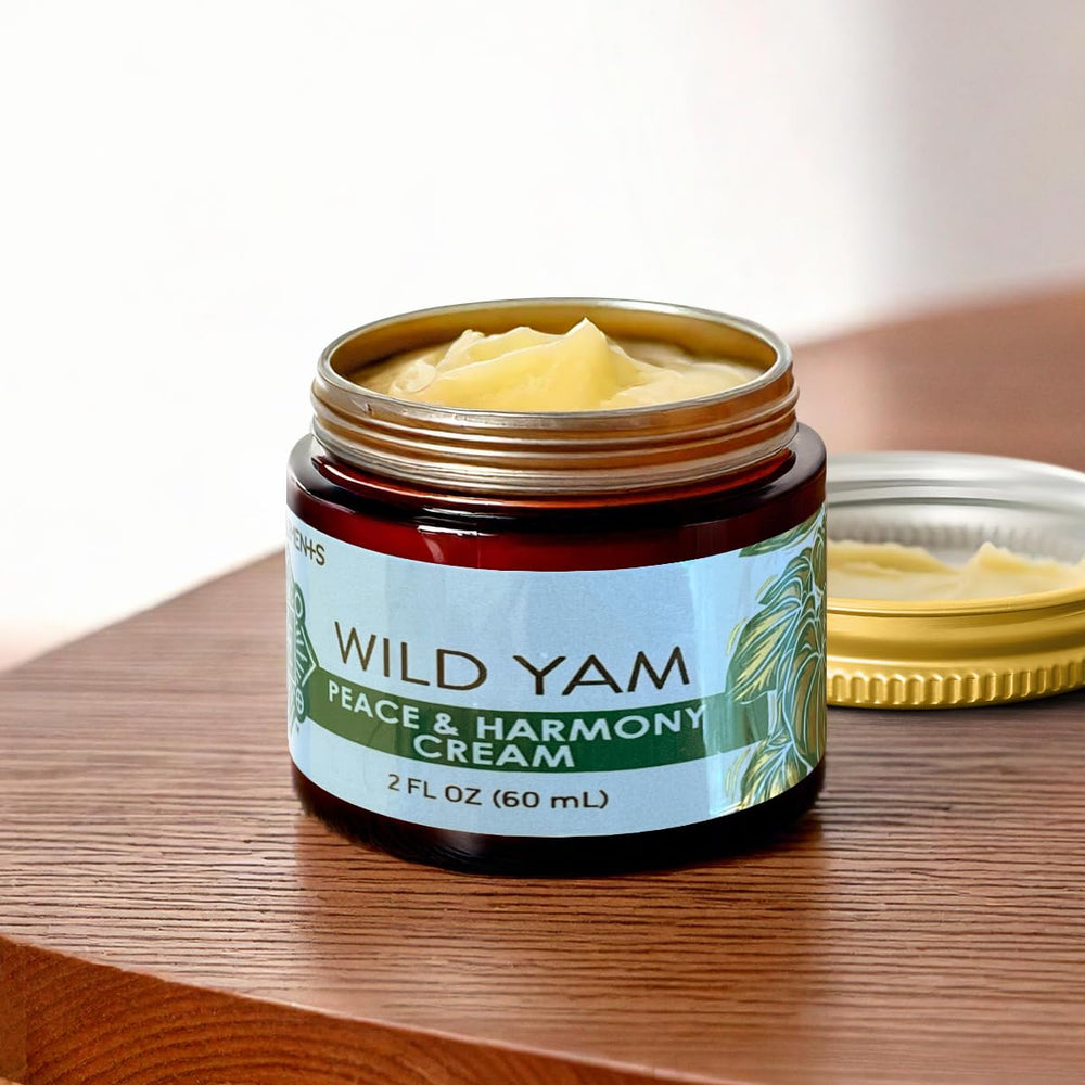 Four Elements Peace & Harmony jar highlighting Wild Yam and Black Cohosh for inner balance.