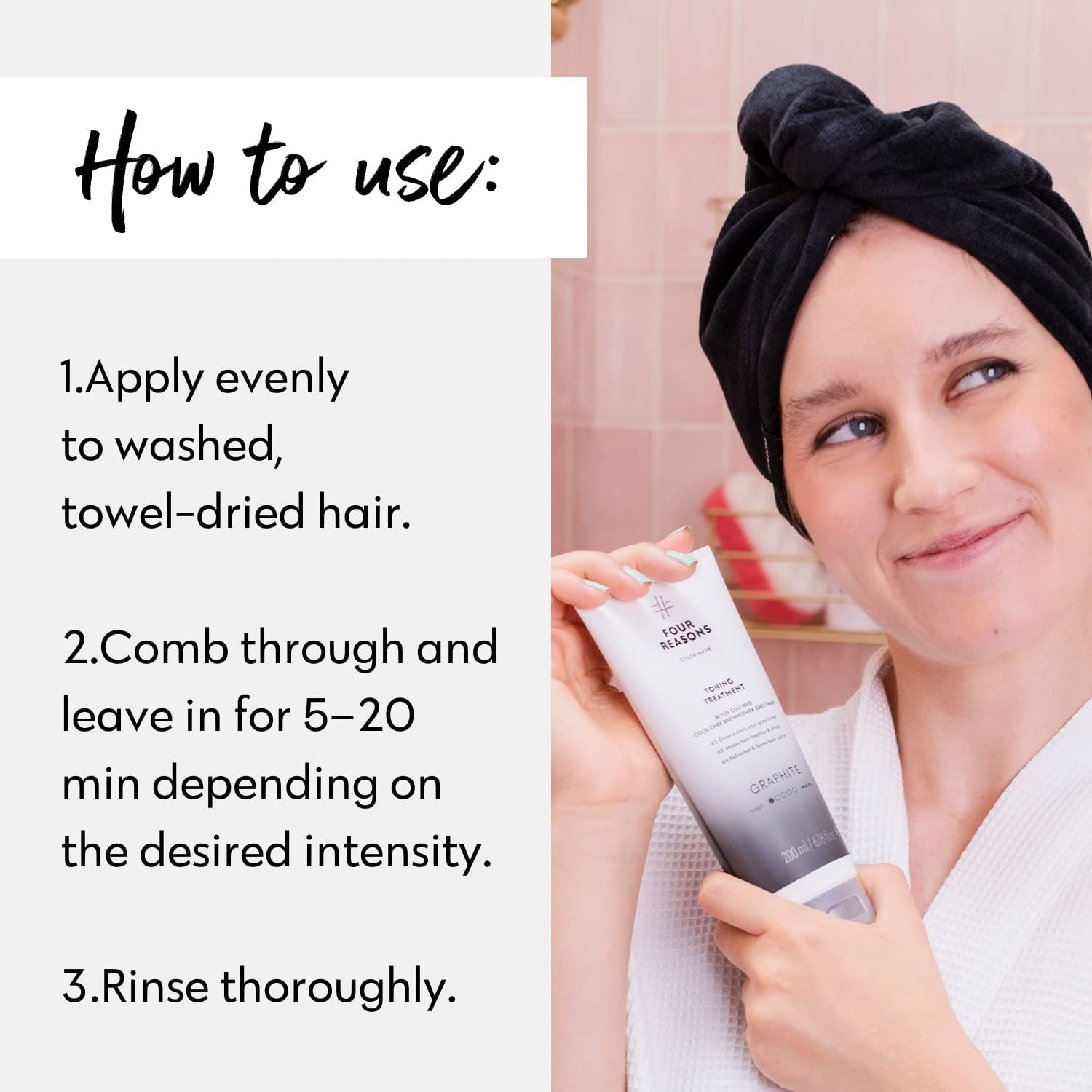 Four Reasons Graphite Color Mask gray hair tone after use showcases cooler result.