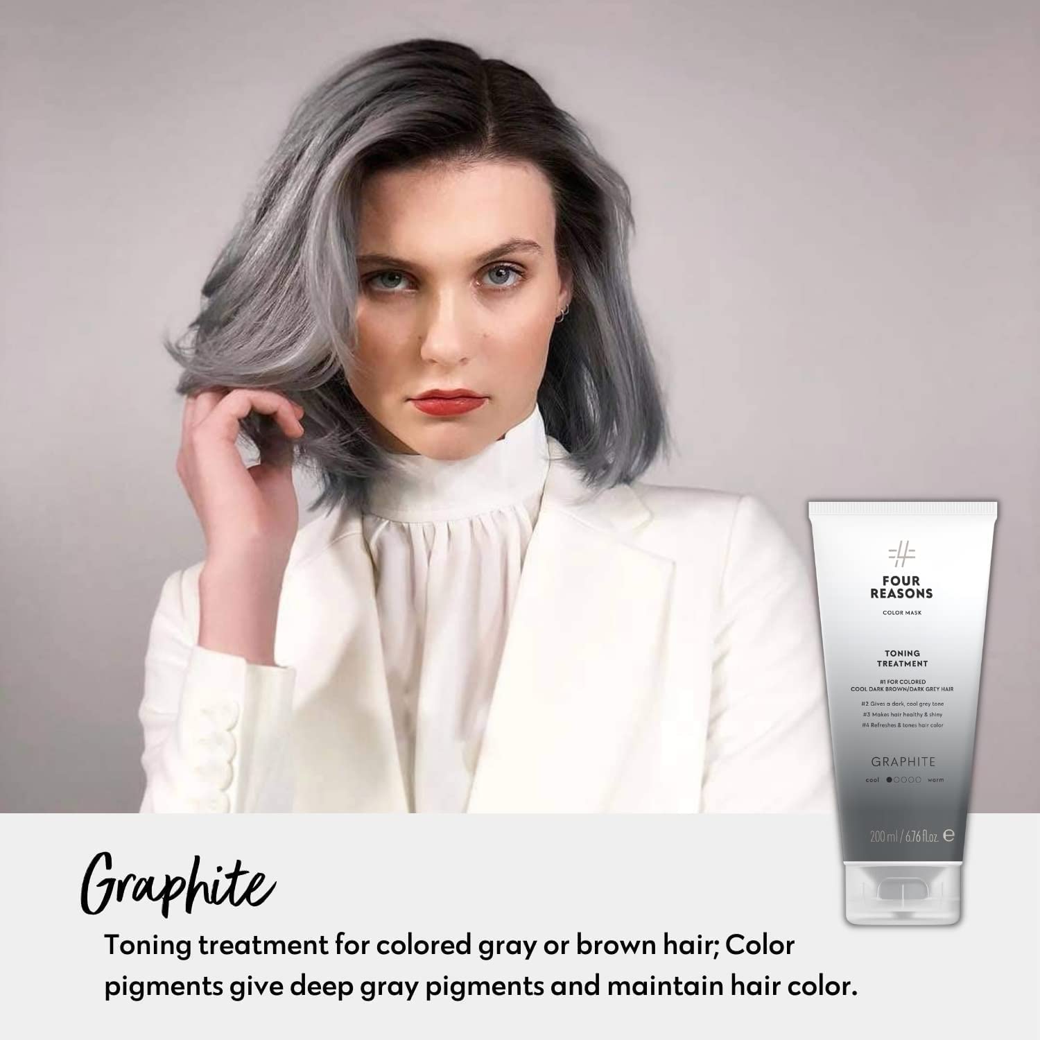Four Reasons Graphite Color Mask swatches highlight gray-to-graphite shade potential.