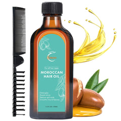 Fovcos Moroccan Argan Treatment Oil bottle for smoother, frizz-free hair.