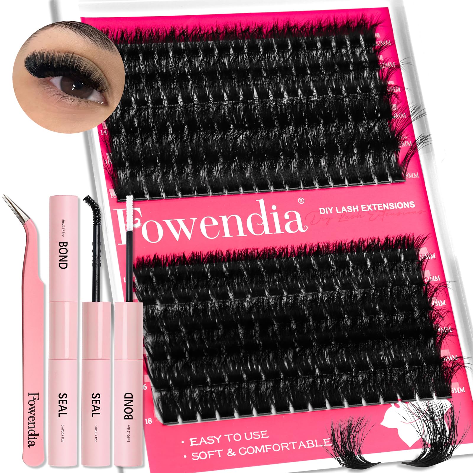 Fowendia lash clusters kit fluffy lashes close-up natural wispy look