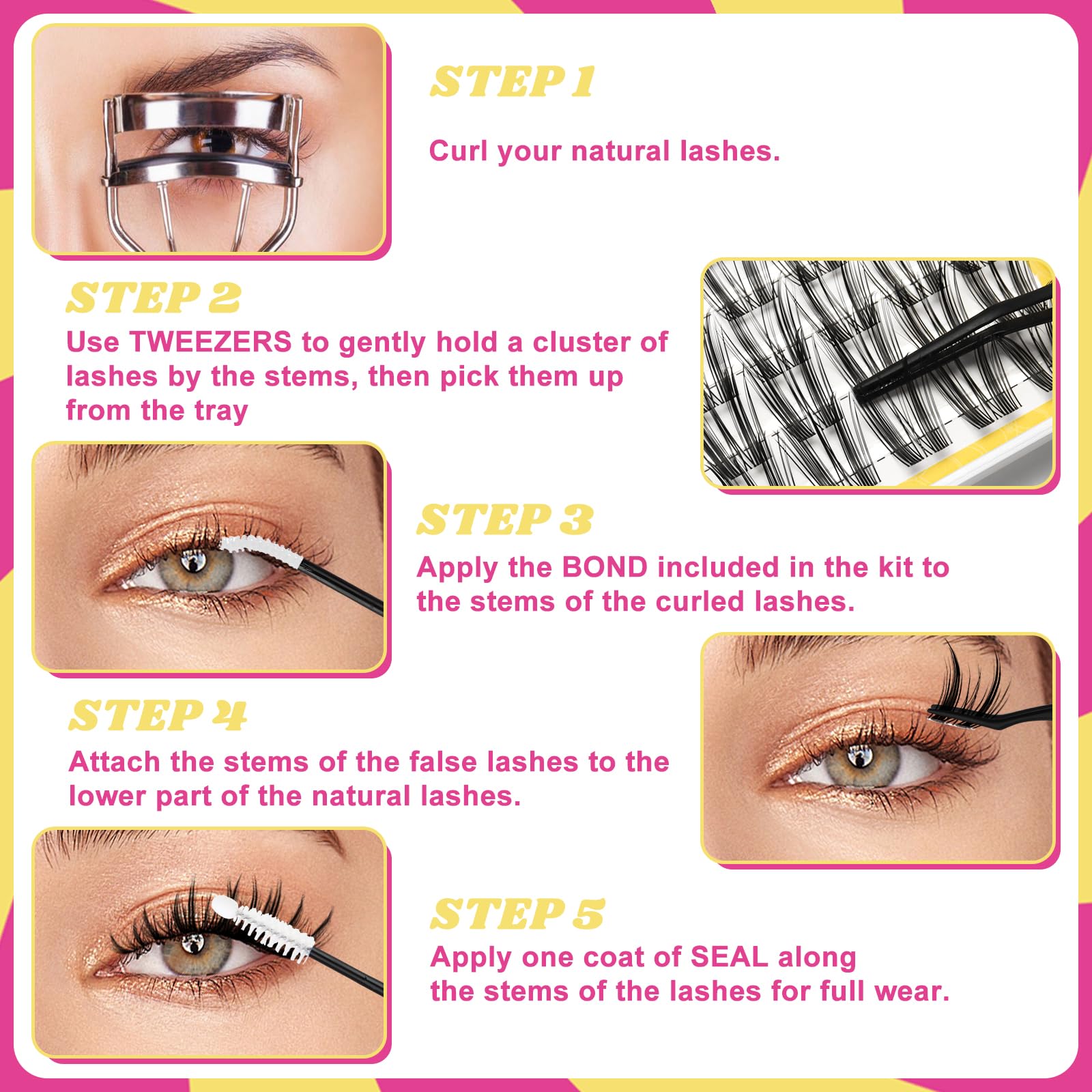 Fowendia easy-lash-cluster application steps help precise placement and better results.