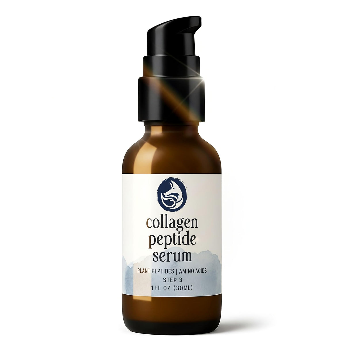 Foxbrim Naturals peptide collagen serum bottle label close-up for gentle anti-aging hydration.