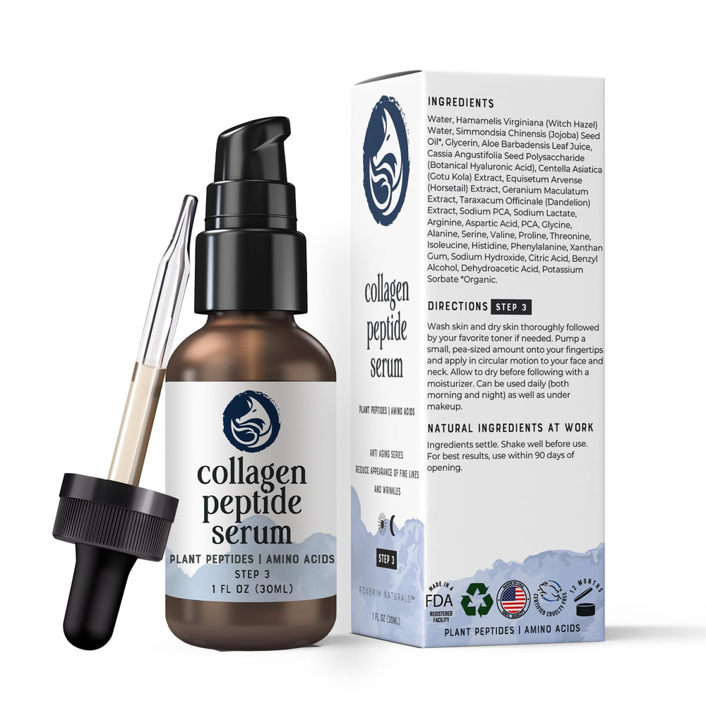 Foxbrim Naturals glass bottle with ingredient list detail on label.