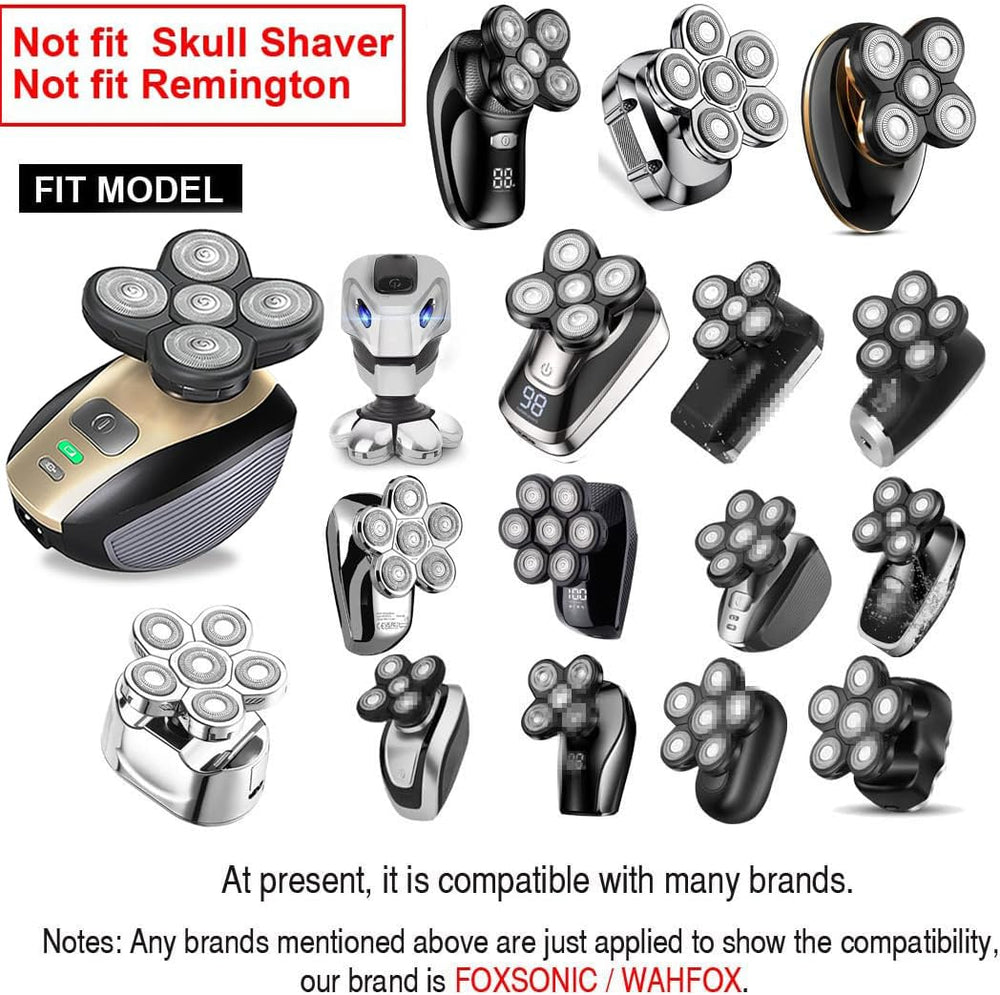 FOXSONIC installation image shows snap-on compatibility with many mainstream shavers.