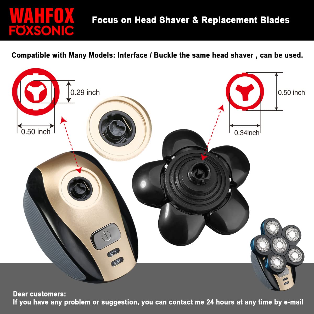 FOXSONIC universal heads close-up blades illustrating precision and durability.
